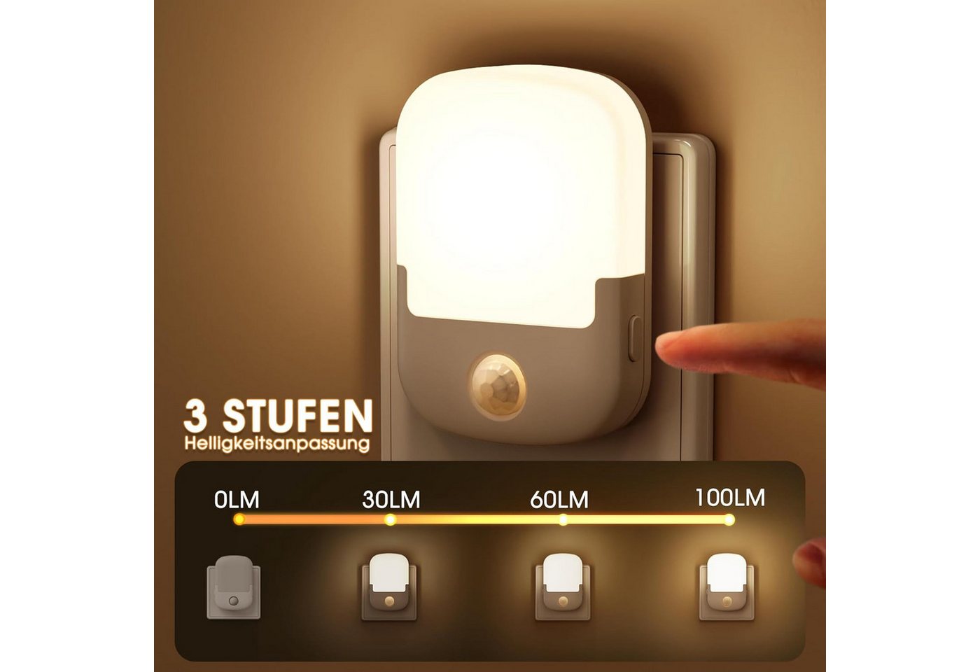 LOHAS-LED Nachtlicht Steckdosen Nachtlicht 3-seitig mit Sensorsteuerung Dimmbar Bild 4
