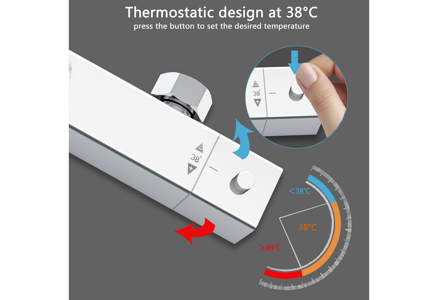 Aica Sanitär Duschsystem AICA 38°C Thermostat-Duschset mit Regendusche & Handbrause, Set, Brauseschlauch mit Verdrehschutz Bild 4