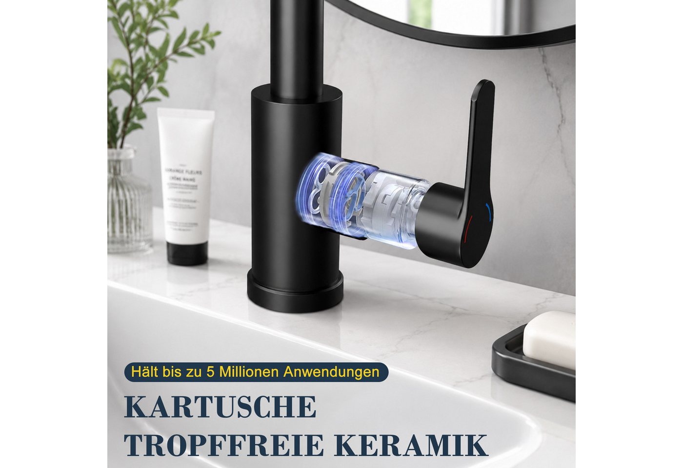 Ledklang Küchenarmatur Schwarz/Silber Edelstahl Optik ausziehbarer Brause Spültischarmatur (1-St) Einhebelmischer für Küchenspüle Armatur 360° Drehbar 3 Strahlarten Bild 3