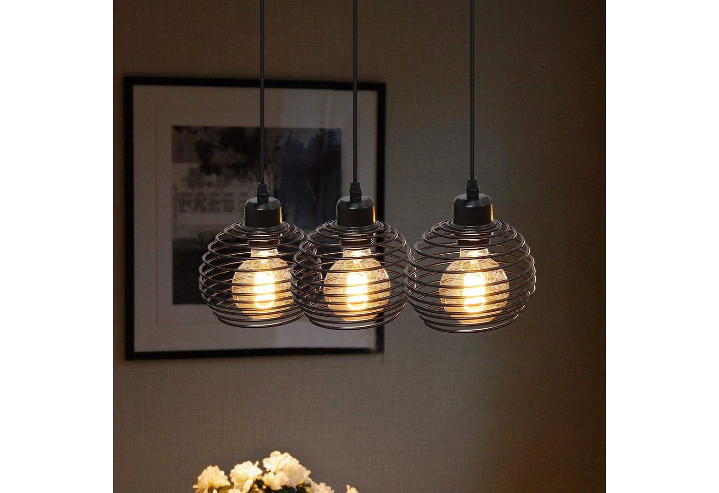 ZMH Pendelleuchte 3 Flammig Vintage Schwarz E27 Hängelampe Esstisch Metall Wohnzimmer, Hochwertige Design, LED wechselbar Bild 2