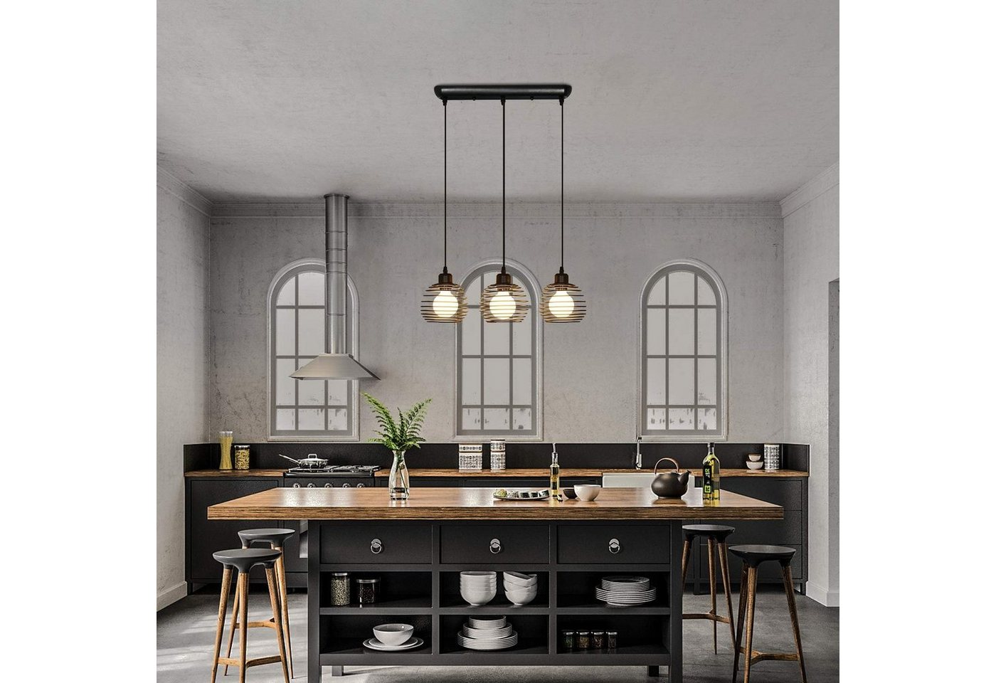 ZMH Pendelleuchte 3 Flammig Vintage Schwarz E27 Hängelampe Esstisch Metall Wohnzimmer, Hochwertige Design, LED wechselbar Bild 4