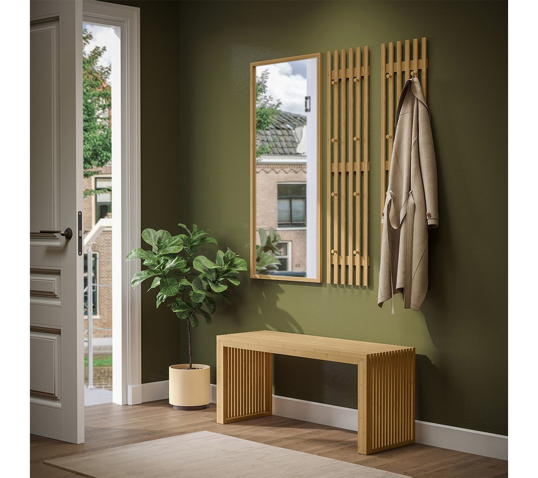 Bellamio Garderobenpaneel Sava, Wandpaneel für Flur, 8 Kleiderhaken (2 St., 2er-Set), Flurgarderobe aus Bambus, 110x25 cm