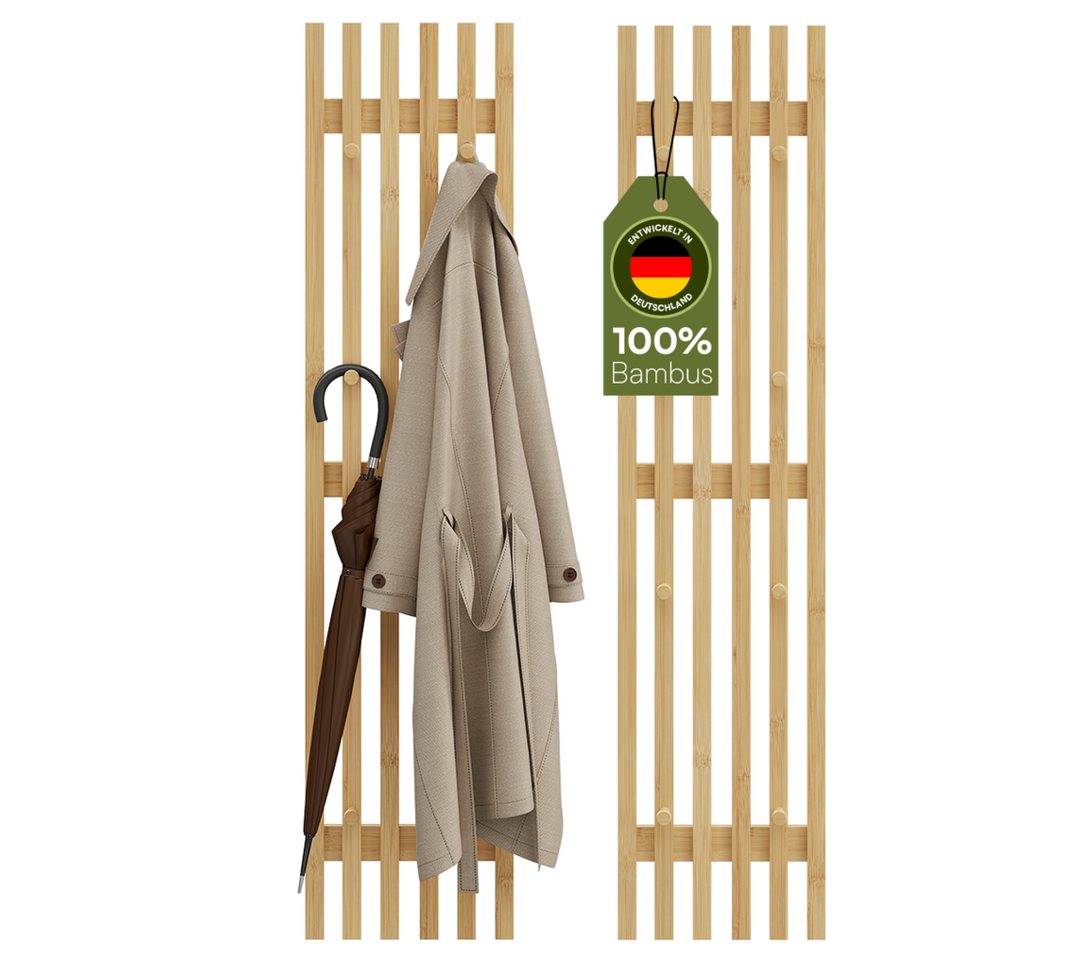 Bellamio Garderobenpaneel Sava, Wandpaneel für Flur, 8 Kleiderhaken (2 St., 2er-Set), Flurgarderobe aus Bambus, 110x25 cm Bild 2