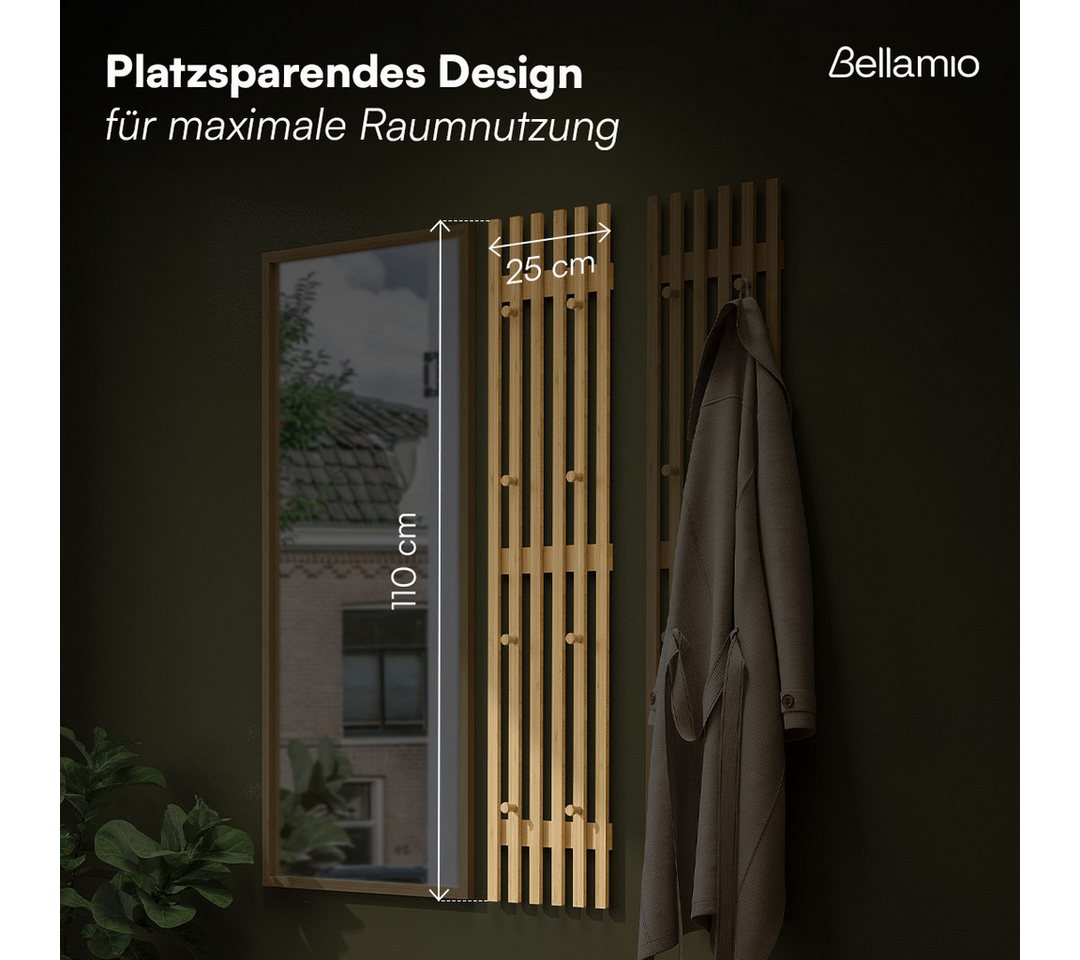 Bellamio Garderobenpaneel Sava, Wandpaneel für Flur, 8 Kleiderhaken (2 St., 2er-Set), Flurgarderobe aus Bambus, 110x25 cm Bild 5