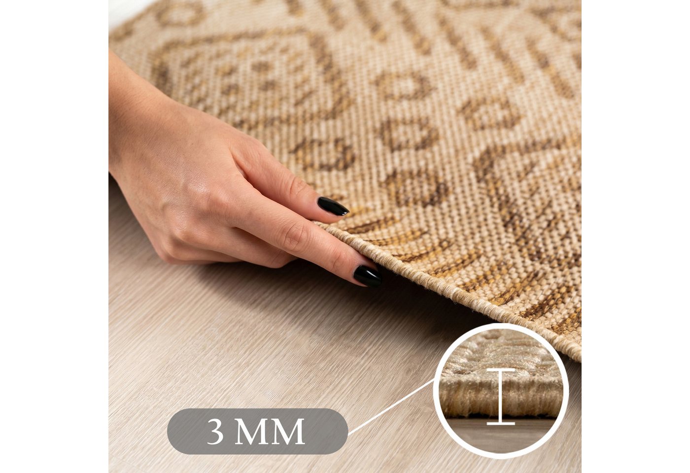 Teppium Teppich Ethno, Rund, Höhe: 3 mm, Teppich Wetterfest Waschbar Balkon, Garten, Terrasse und Küchenteppich Bild 5