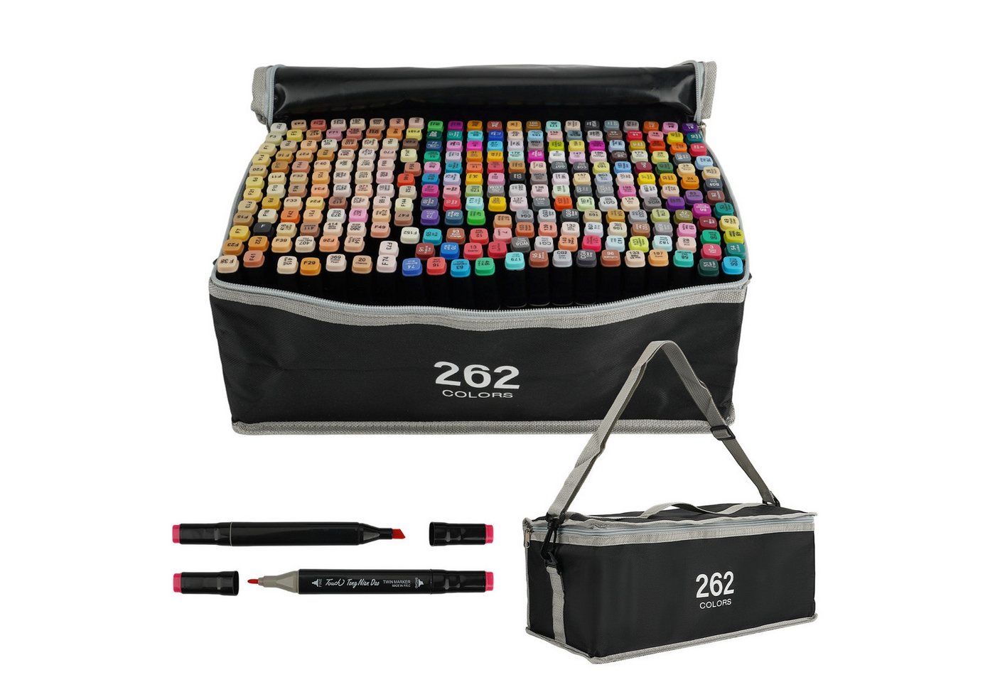AKKEE Filzstift 204/262 Farben Filzstifte, Doppelte Spitze Permanent Marker Stifte Set, (262-tlg), mit Schwarzer Tragetasche und Abstandshalter für Malerei, Design Bild 2