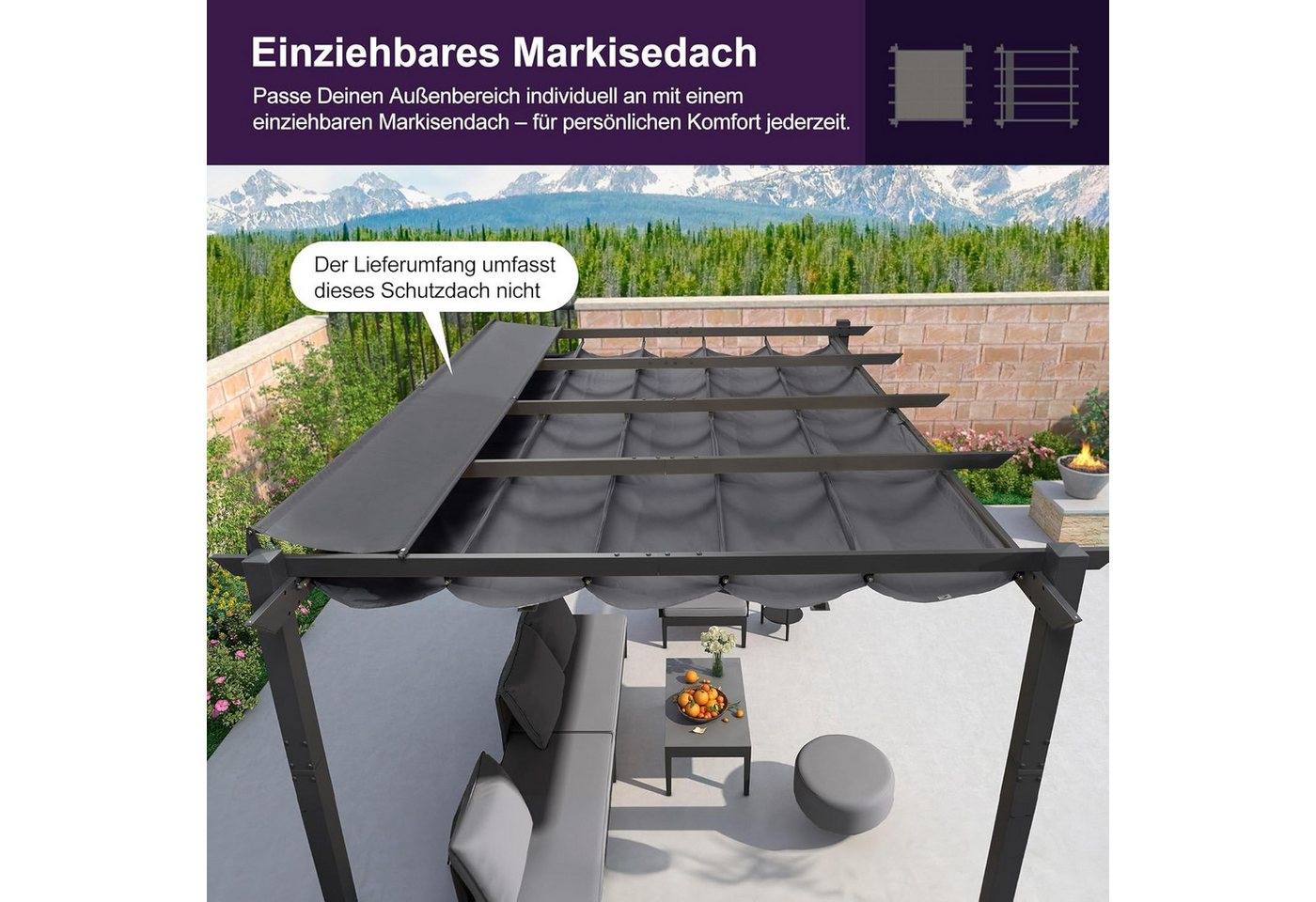 PURPLE LEAF Pavillon-Ersatzdach Ersatzdach für Pergola – UV-beständig, robustes Gewebe, nur Dachbezug, 400 x 300 cm
