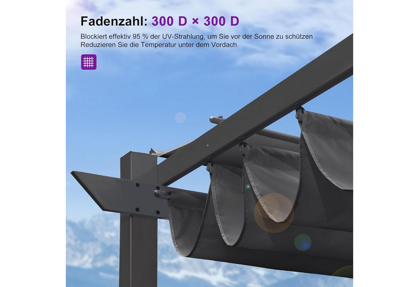 PURPLE LEAF Pavillon-Ersatzdach Ersatzdach für Pergola – UV-beständig, robustes Gewebe, nur Dachbezug, 400 x 300 cm Bild 3