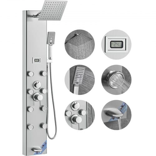 Mophorn - Vevor Duschpaneelsystem, 5 Duschmodi, Duschpaneelturm Mit Digitalanzeige, Regenfall, 8 Massagedüsen, Wannenauslauf, Handbrause Mit 3 Einstellungen, 59-zoll-schlauch, Wandduschset Aus Edelstahl