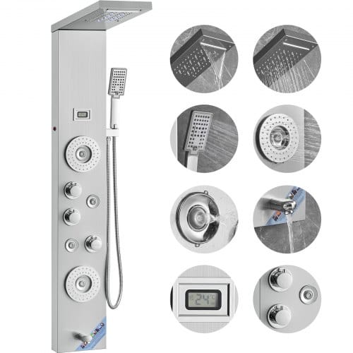 Vevor Duschpaneelsystem, 6 Duschmodi, Led- Und Display-duschpaneelturm, Regenfall, Wasserfall, 4 Körpermassagedüsen, Wannenauslauf, Handbrause, 59-zoll-schlauch, Wandmontiertes Duschset