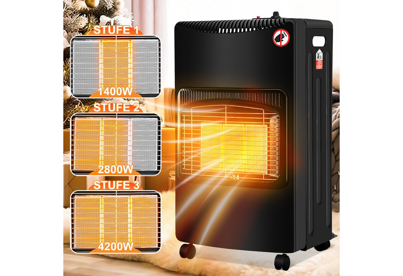 Clanmacy Heizgerät Gasheizung 4200W Keramik Gasheizer Heizstrahler 3 Stufen Gasofen, 4200 W Bild 5