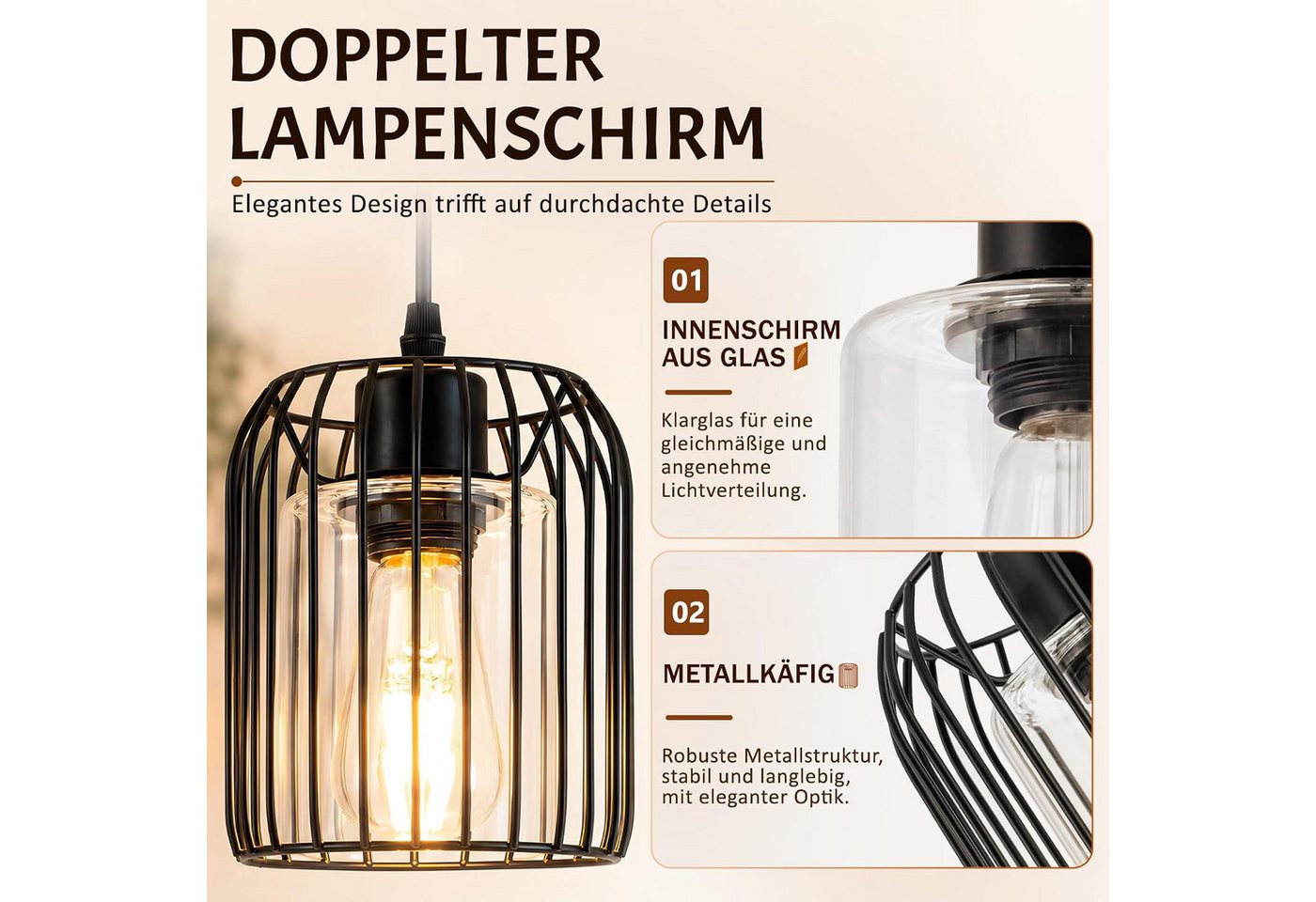 Nettlife Pendelleuchte Retro Schwarz Esstisch E27 Metall Industrie Stil Hängelampe, ohne Leuchtmittel, Retro Hängelampe für Esstisch Wohnzimmer Küche