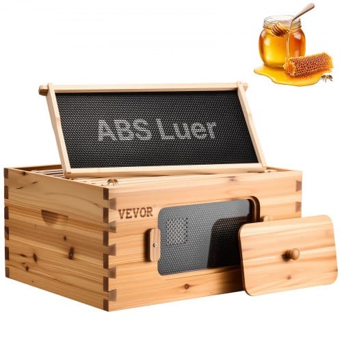 Mophorn - Vevor Bienenstock-starterset Mit Tiefer Box, 100 % Mit Bienenwachs Beschichtetes Natürliches Zedernholz, Zander Beute Mit 10 Rahmen Und Fundamenten, Transparente Bienenfenster Aus Acryl