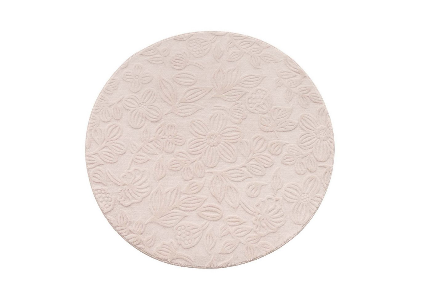 TaraCarpet Teppich TaraCarpet Homestyle 375 Flora, rund, Höhe: 10 mm, Blätteroptik hoch-tief weich waschbar beige 80x80 rund