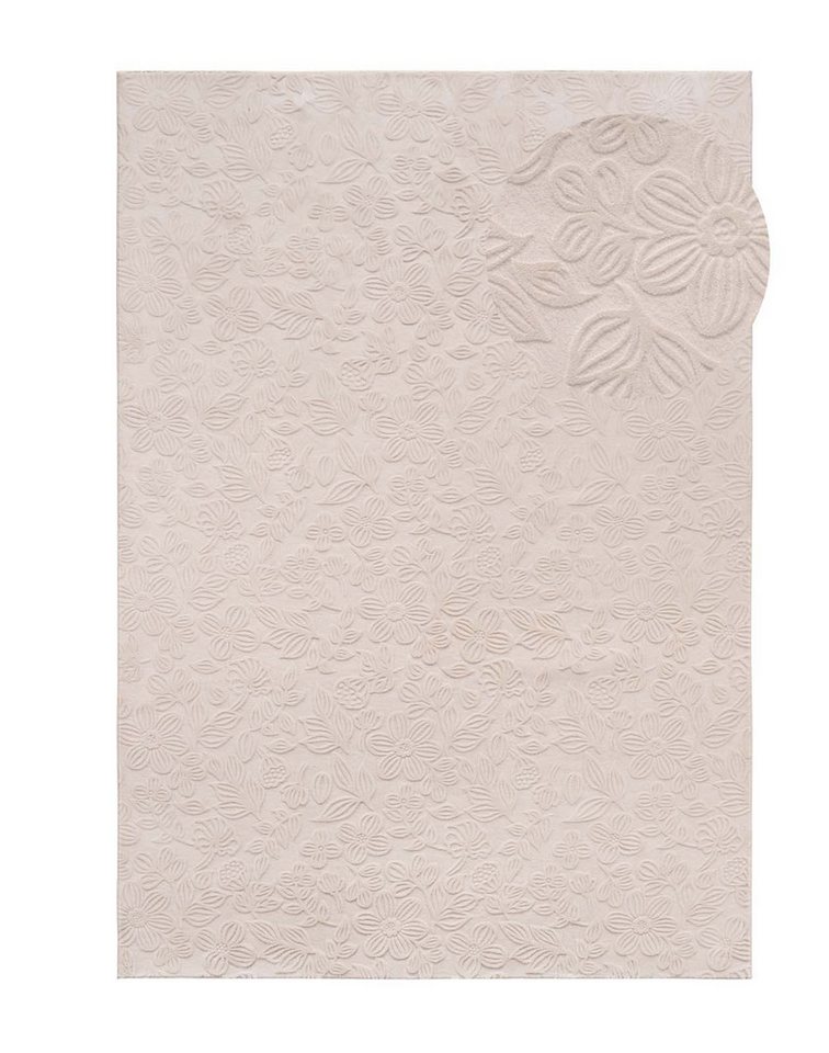 TaraCarpet Teppich TaraCarpet Homestyle 375 Flora, rund, Höhe: 10 mm, Blätteroptik hoch-tief weich waschbar beige 80x80 rund Bild 2