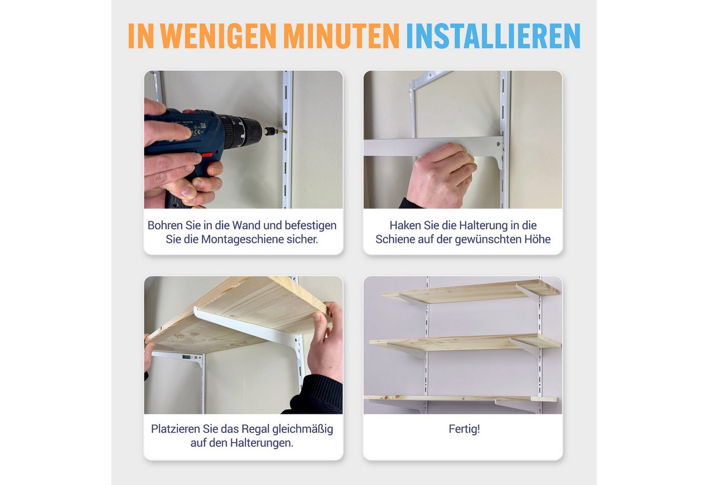 BOOMET Wandregalhalter Regalträger 1-reihig für Wandschienen, 0,2 10-tlg., Regalsystem Weiß 25cm Wandregalhalter Regalwinkel Bild 2