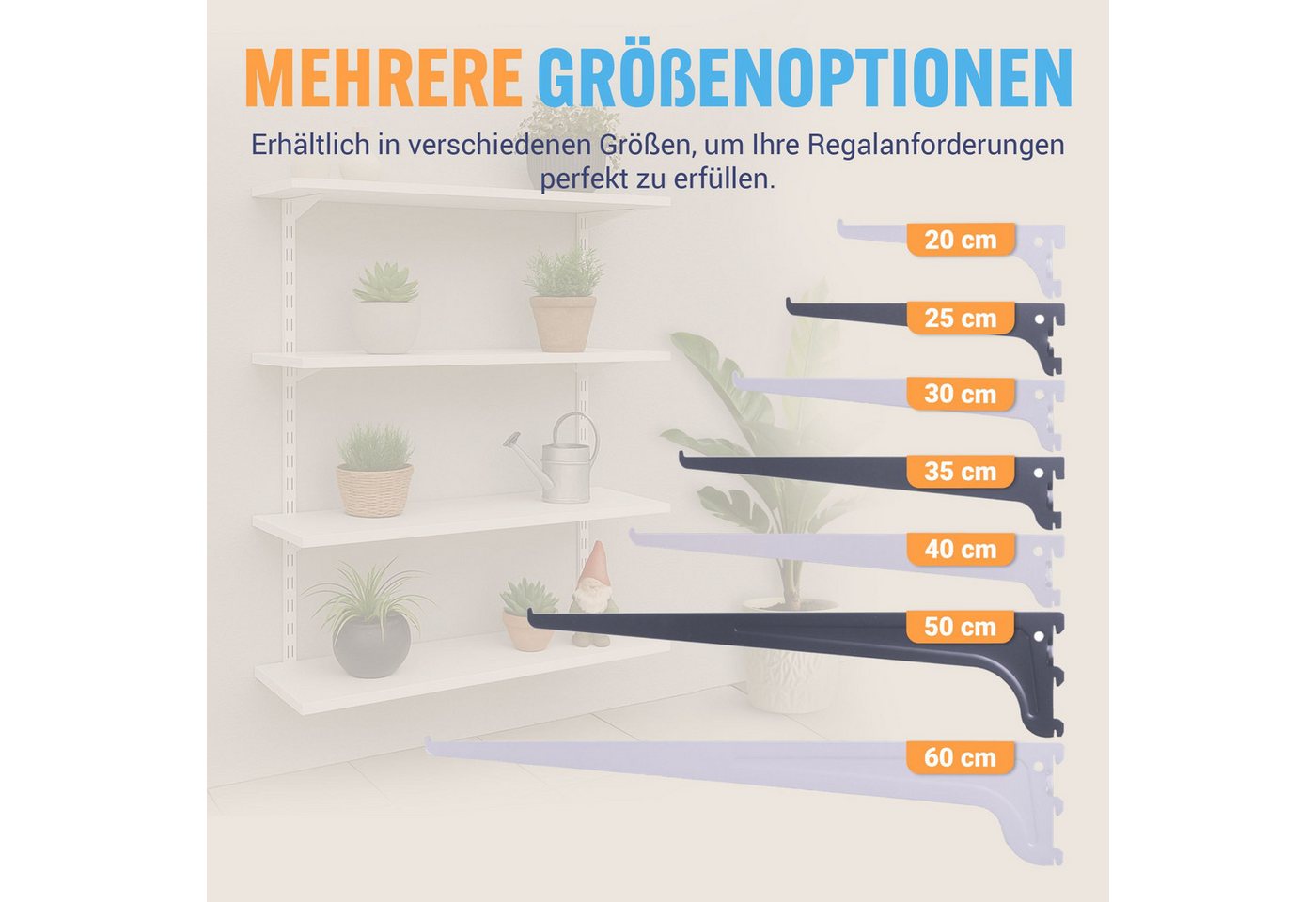 BOOMET Wandregalhalter Regalträger 1-reihig für Wandschienen, 0,2 10-tlg., Regalsystem Weiß 25cm Wandregalhalter Regalwinkel Bild 3