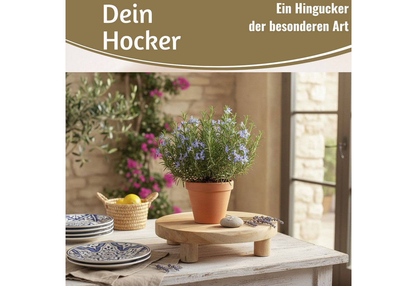 LS-LebenStil Blumenständer Pflanzenhocker Teak Holz XL 30x8cm Rund Mini Tisch Deko Tablett Blumen (Design Deko Hocker Teak Holz 18x15cm Mini Tisch rustikales Tischchen, 1 St., Braun 4 Füße kleiner Pflanzenständer Pflanzentisch Holzhocker Deko), FSC zertifiziert Bild 3
