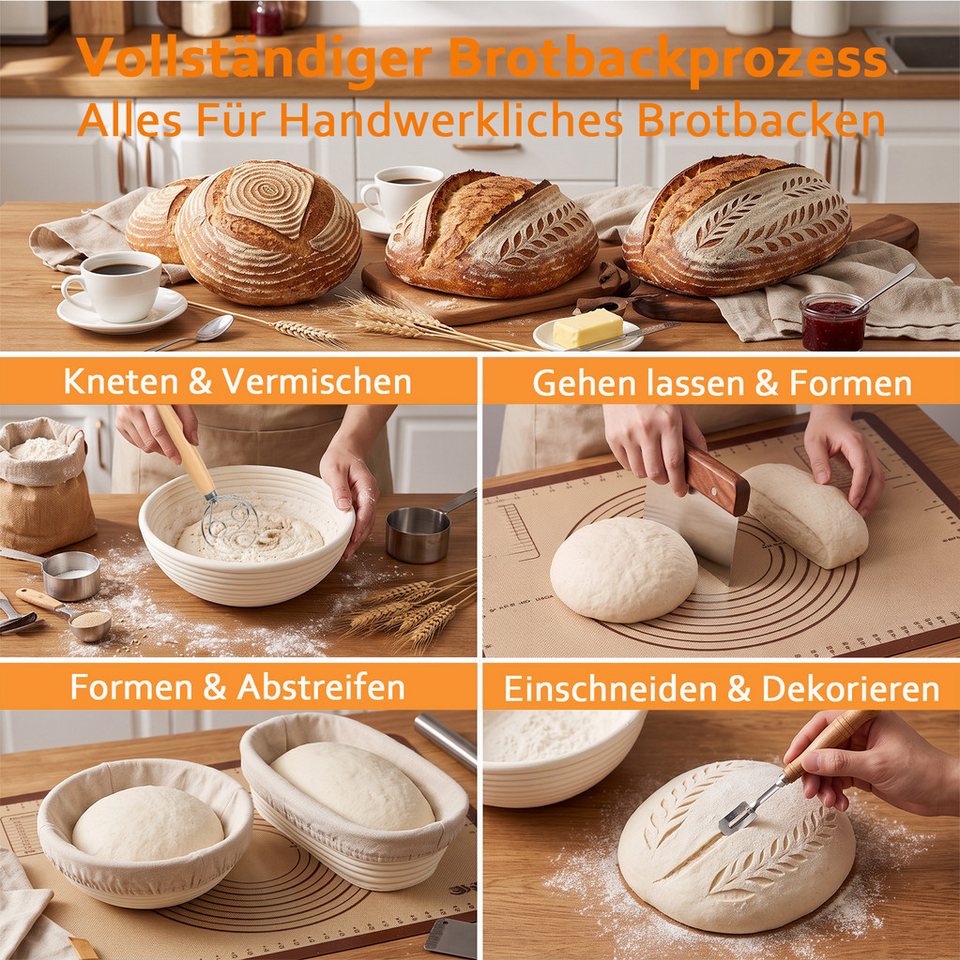 GLIESE Gärkorb Gärkorb Set mit Brotbacken Bäckermesser Gärkörbchen Oval, (8-tlg), Baskets 25x15x8 cm, 23x8,5 cm Bild 2