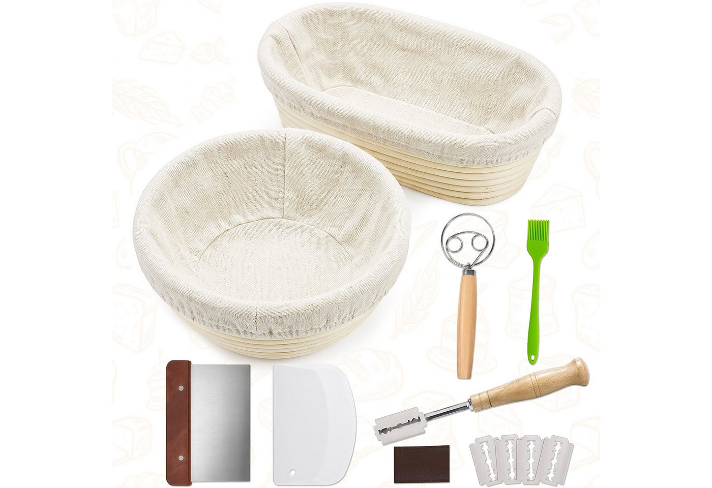 GLIESE Gärkorb Gärkorb Set mit Brotbacken Bäckermesser Gärkörbchen Oval, (8-tlg), Baskets 25x15x8 cm, 23x8,5 cm Bild 3