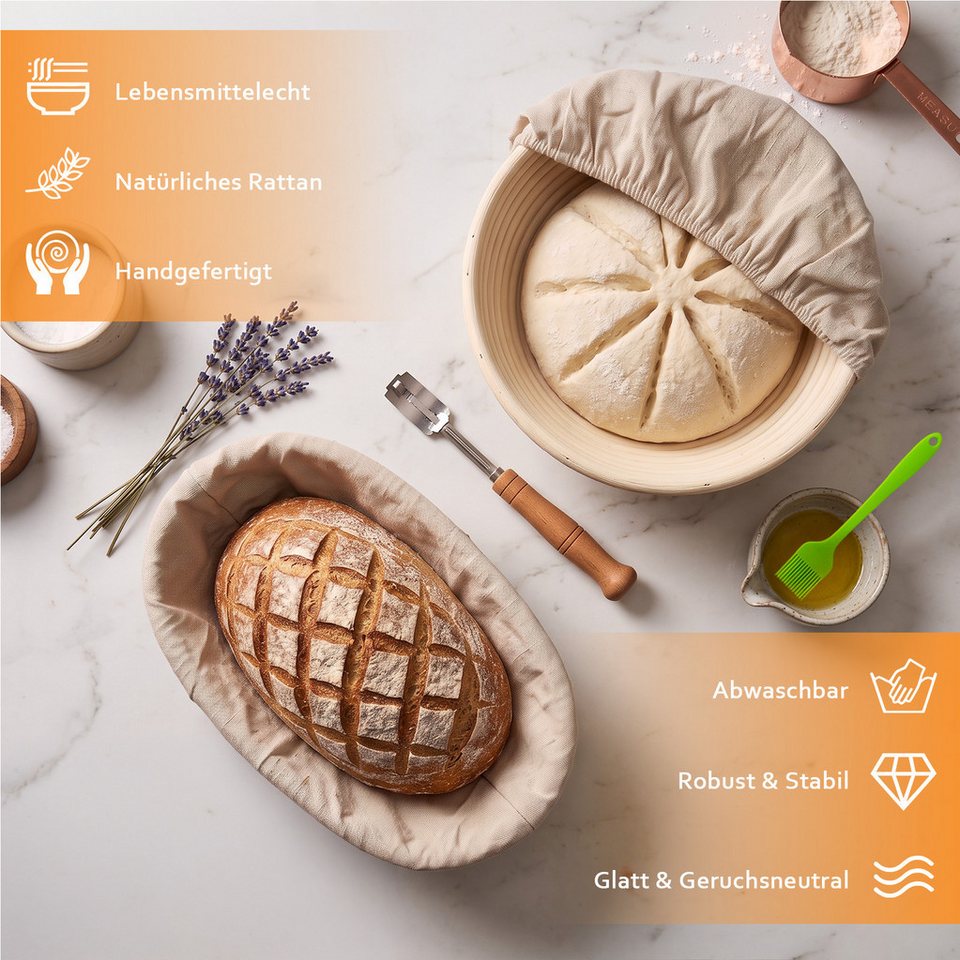 GLIESE Gärkorb Gärkorb Set mit Brotbacken Bäckermesser Gärkörbchen Oval, (8-tlg), Baskets 25x15x8 cm, 23x8,5 cm Bild 5