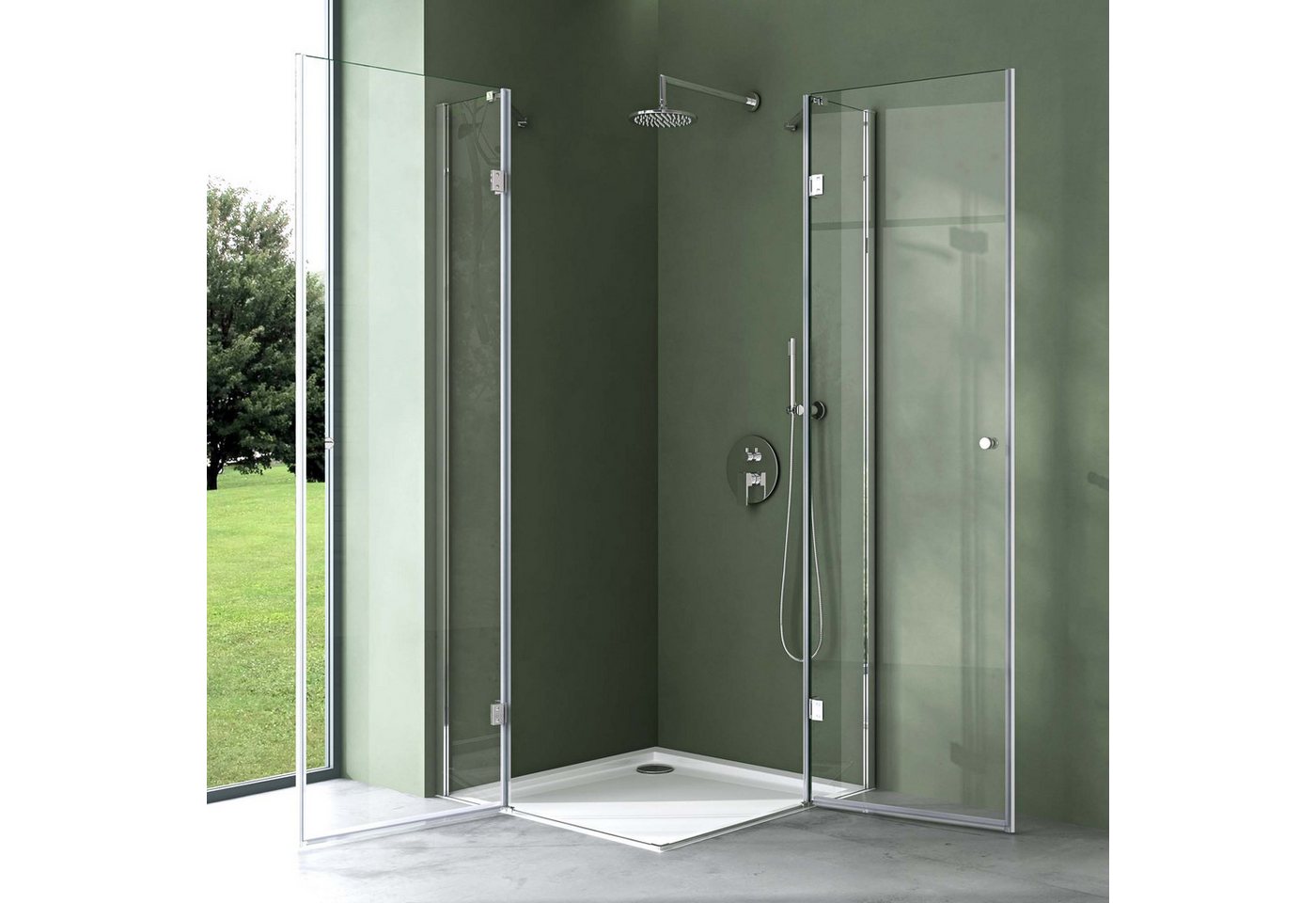 Mai & Mai Eckdusche Duschkabine Dusche Eckeinstieg Duschabtrennung ESG Glas mit NANO R01, BxT: 80x90 cm