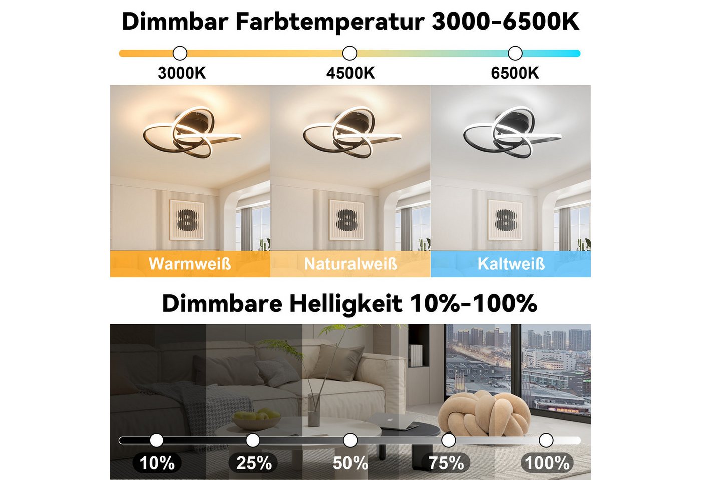ZMH LED Deckenleuchte Deckenlampe Schlafzimmerlampe Modern Blume, 46W, LED fest integriert, Warmweiß-Neutralweiß-Kaltweiß Bild 5
