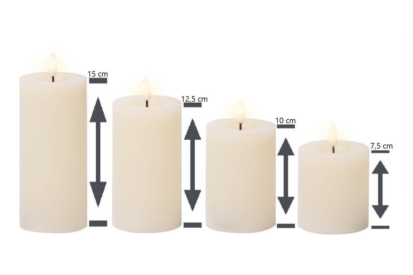 Lumineo LED-Christbaumkerzen Lumineo LEDLED Wachskerzen 4er-Set Weiß, batteriebetrieben, 6h-Timer, IP-20, Indoor, Flacker-Effekt, AAA Batterien
