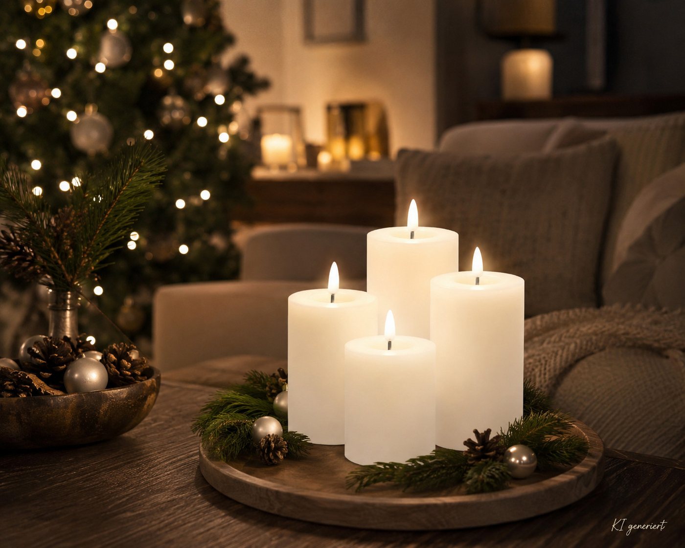 Lumineo LED-Christbaumkerzen Lumineo LEDLED Wachskerzen 4er-Set Weiß, batteriebetrieben, 6h-Timer, IP-20, Indoor, Flacker-Effekt, AAA Batterien Bild 4