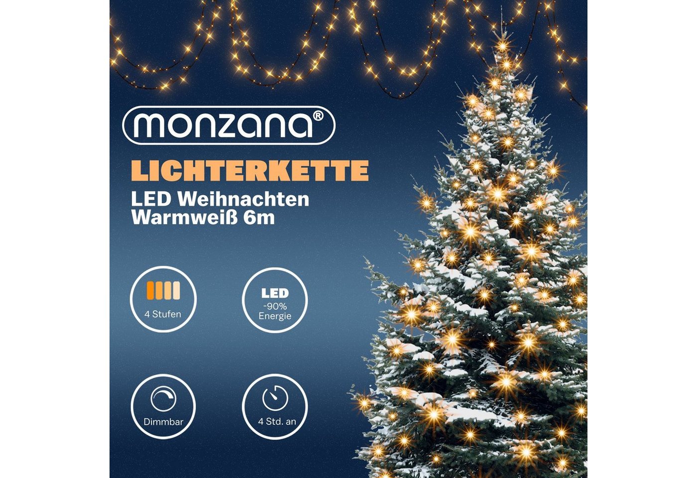Deuba Lichterkette, 100 LED Außen Timer 8 Leuchtmodi IP44 Dimmbar Batterie Bild 4