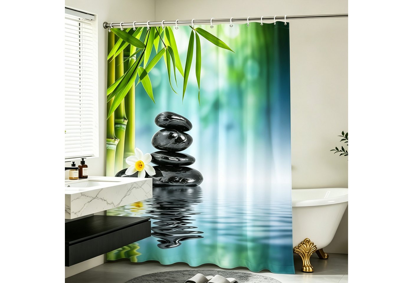 M&W DAS DESIGN Duschvorhang Anti Schimmel Waschbar Mit Gewicht Grün Badewanne Dusche Badezimmer Breite 120 cm
