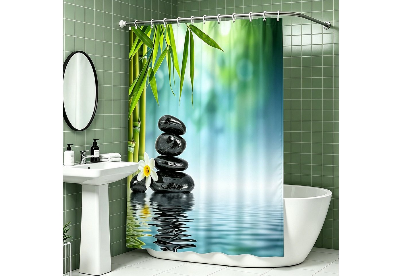 M&W DAS DESIGN Duschvorhang Anti Schimmel Waschbar Mit Gewicht Grün Badewanne Dusche Badezimmer Breite 120 cm Bild 3