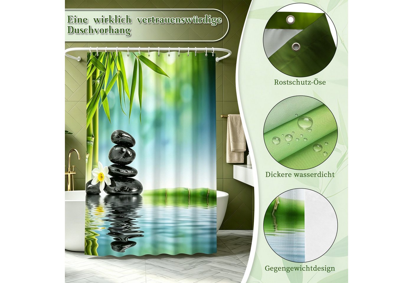 M&W DAS DESIGN Duschvorhang Anti Schimmel Waschbar Mit Gewicht Grün Badewanne Dusche Badezimmer Breite 120 cm Bild 4