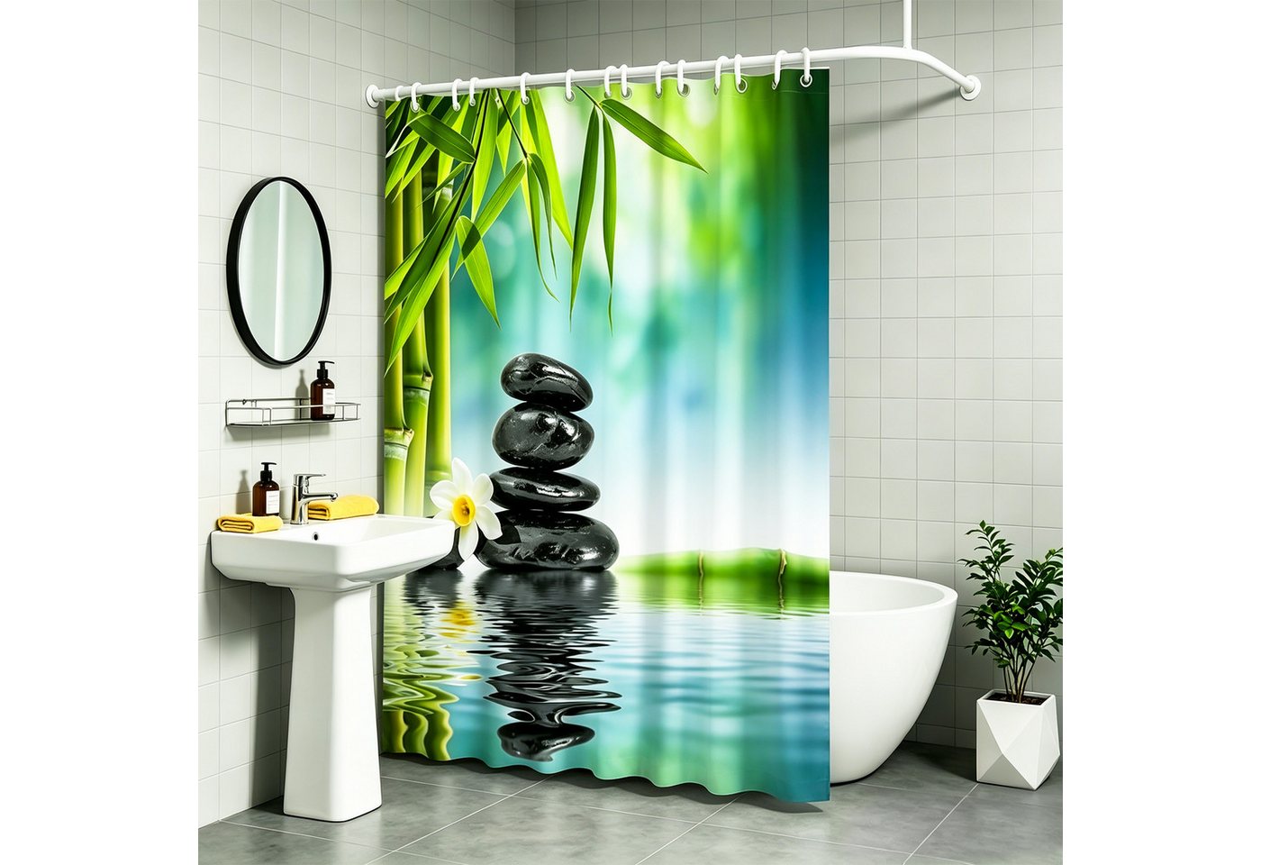 M&W DAS DESIGN Duschvorhang Anti Schimmel Waschbar Mit Gewicht Grün Badewanne Dusche Badezimmer Breite 120 cm Bild 5