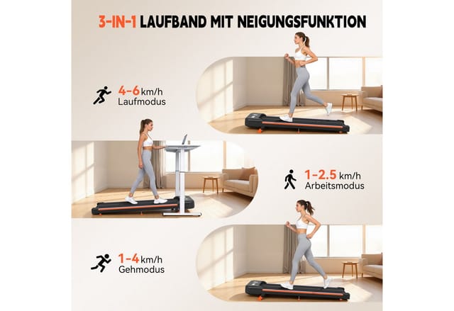 kehot Laufband Walking Pad mit Steigung für Homeoffice und Zuhause (6% und 12% Steigung für intensiveres Gehtraining, Unter Schreibtisch für mehr Bewegung im Alltag), Kompakt, leise und platzsparend zu verstauen