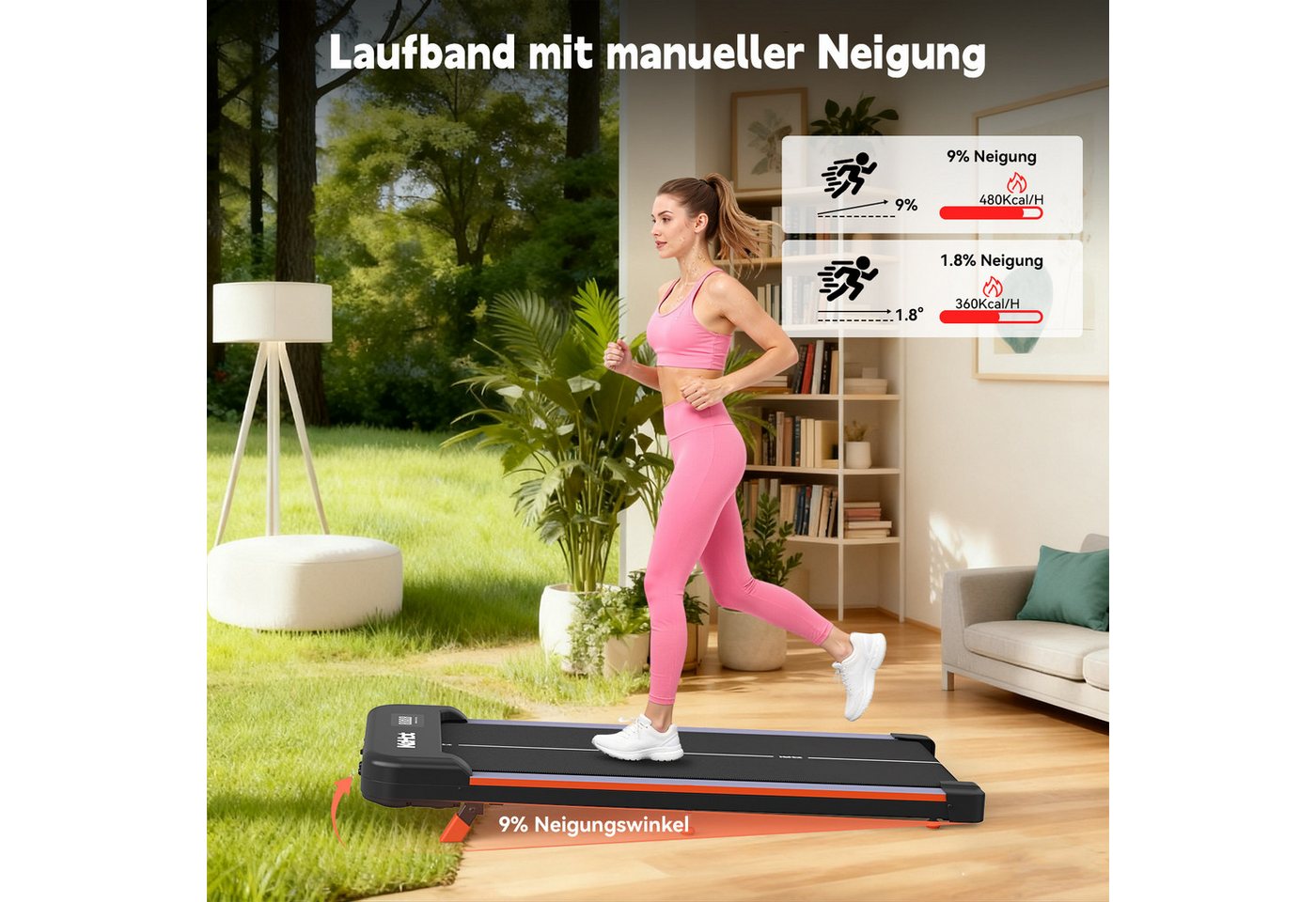 kehot Laufband Walking Pad mit Steigung für Homeoffice und Zuhause (6% und 12% Steigung für intensiveres Gehtraining, Unter Schreibtisch für mehr Bewegung im Alltag), Kompakt, leise und platzsparend zu verstauen Bild 4