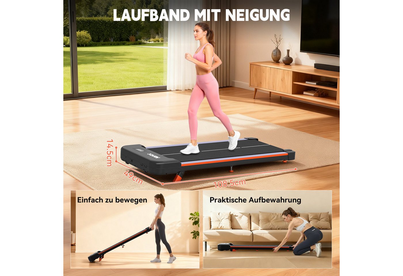 kehot Laufband Walking Pad mit Steigung für Homeoffice und Zuhause (6% und 12% Steigung für intensiveres Gehtraining, Unter Schreibtisch für mehr Bewegung im Alltag), Kompakt, leise und platzsparend zu verstauen Bild 5