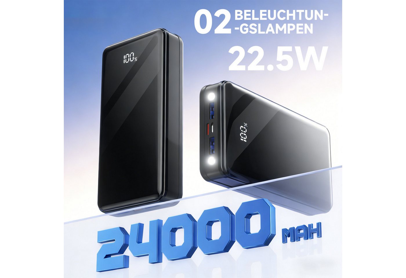 Pdgrid 24000 mAh 22,5 W 4 Ausgänge mit LED-Display Travel Battery Pack Powerbank 4 Ausgänge: 2x USB-A, 1×Type-C, 1×Micro 24000 mAh, Aufladen Ladegerät