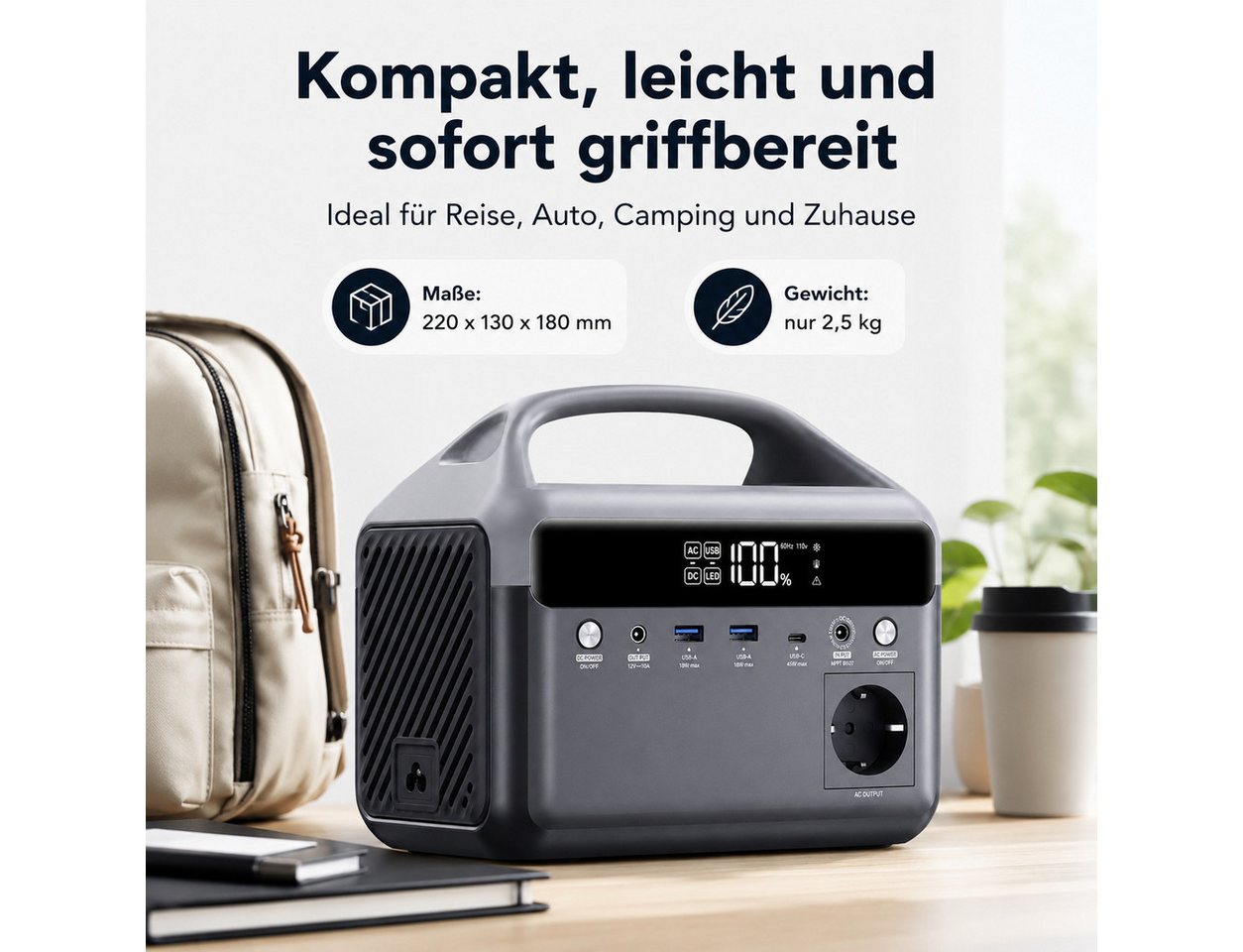Goldstern-Tech Powerstation Tragbarer Stromspeicher 192 Wh LiFePO4-Akku 60000 mAh (12 V), 600 W Spitzenleistung, USB-C 45 W, LED-Licht Bild 3