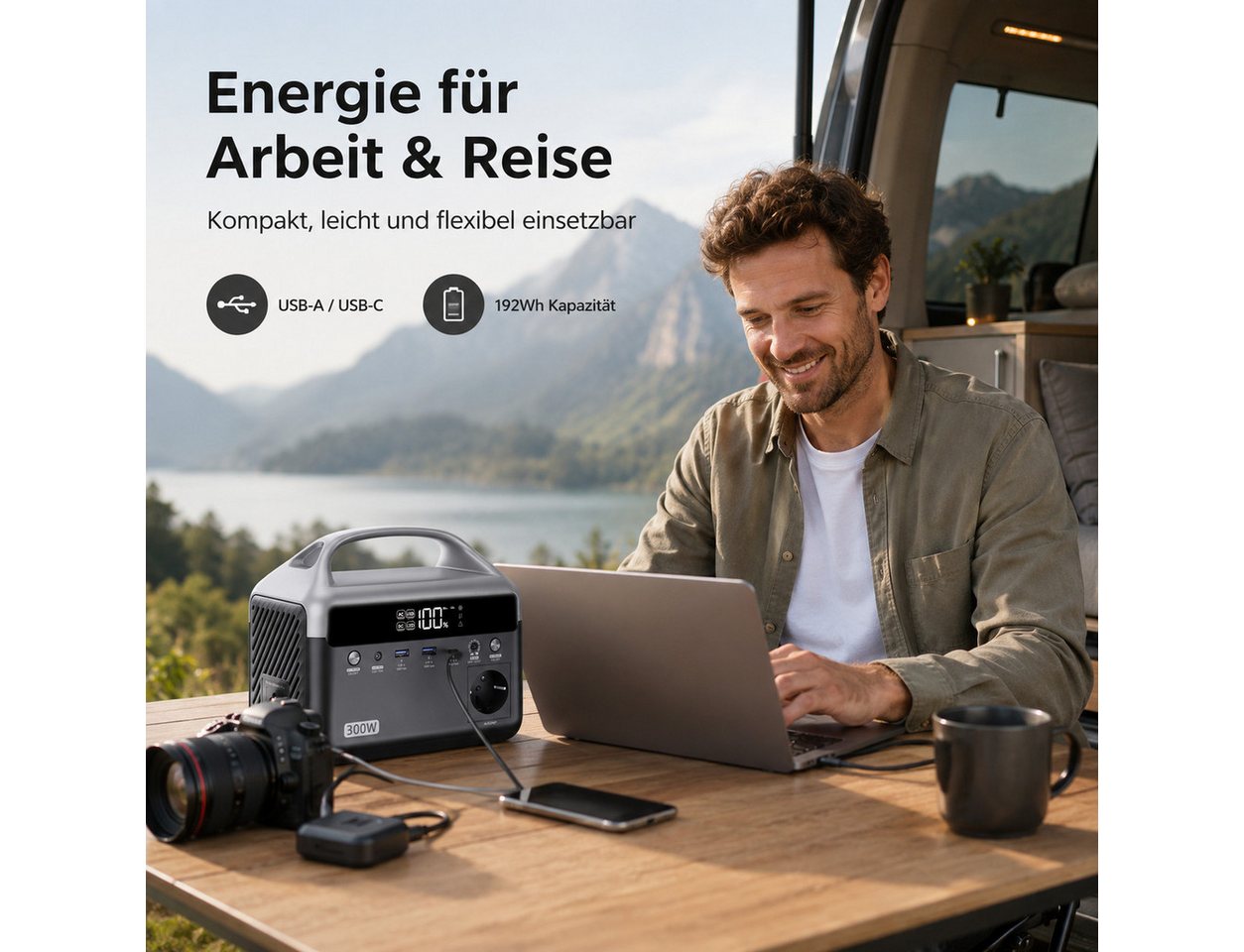 Goldstern-Tech Powerstation Tragbarer Stromspeicher 192 Wh LiFePO4-Akku 60000 mAh (12 V), 600 W Spitzenleistung, USB-C 45 W, LED-Licht Bild 5