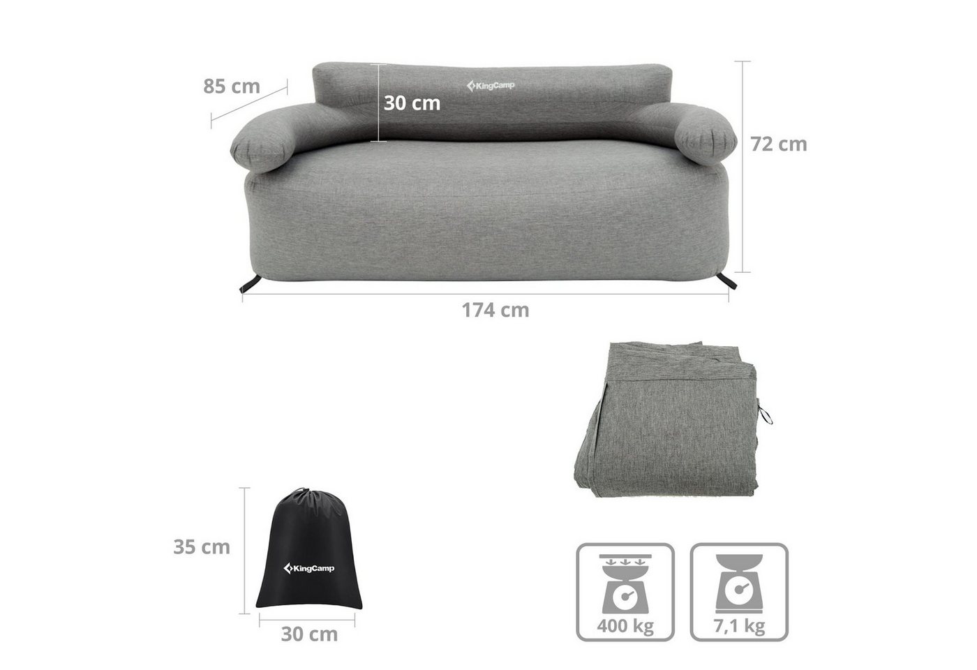 KingCamp Campingstuhl Camping Couch Air Sofa Granit Lounge - Outdoor Luf Bild 3