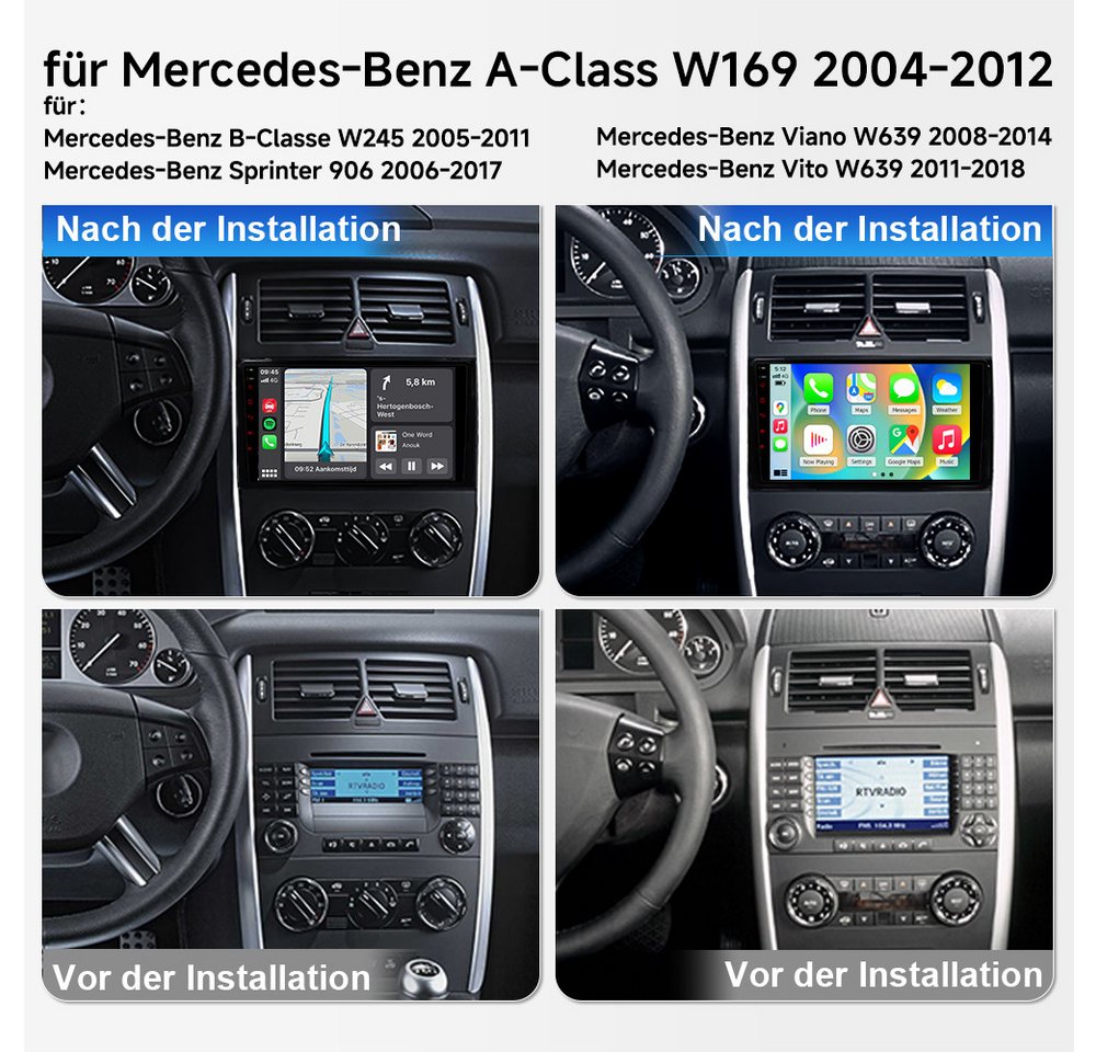 A-Sure Android 15 8-Core Für Mercedes-Benz A/B Klasse W169 W639 W245 GPS Navi Autoradio (RDS, Digitalradio (DAB), FM, AM, 1280*800 IPS Screen/8-Core CPU) Bild 5