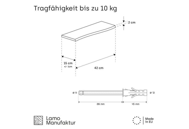 Lamo Manufaktur - 2 Stück Wandregal aus Holz 2x 42cm set 2 Baumkante Regal Farbe: Nussbaum