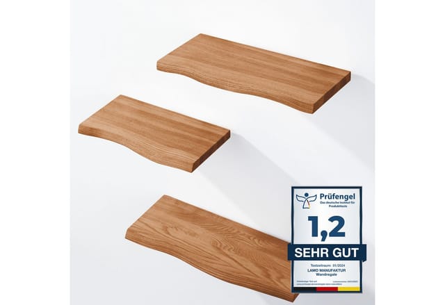 Lamo Manufaktur - 3 Stück Wandregal aus Holz 42/36/30cm set 1 Baumkante Farbe: Dunkel