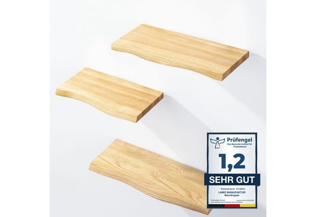 Lamo Manufaktur - 3 Stück Wandregal aus Holz 42/36/30cm set 1 Baumkante Farbe: Natur