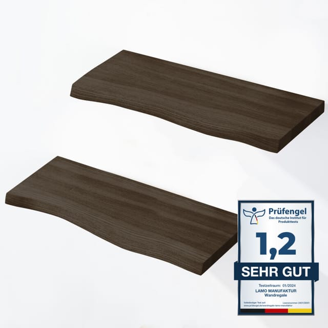 Lamo Manufaktur - 2 Stück Wandregal aus Holz 2x 42cm set 2 Baumkante Regal Farbe: Schwarz