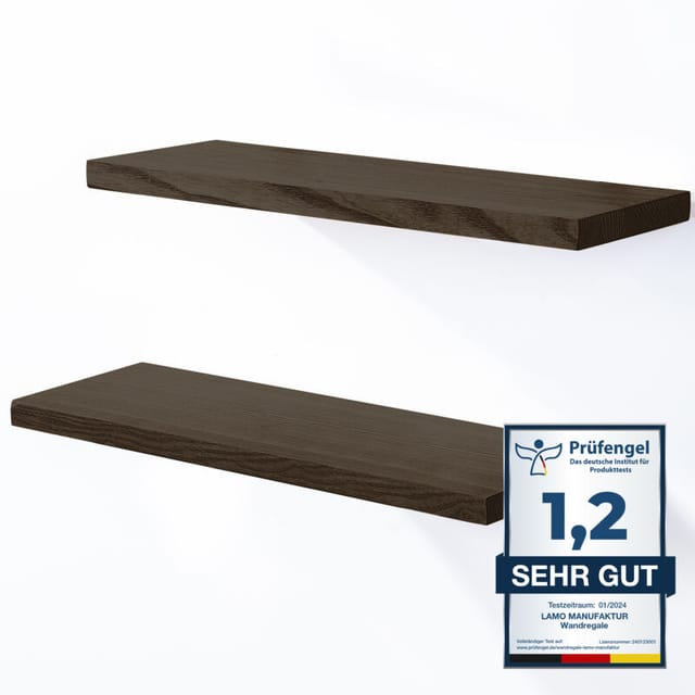 LAMO Manufaktur 2 Stück Wandregal aus Holz 2x 42cm SET 4 Gerade Farbe: Schwarz