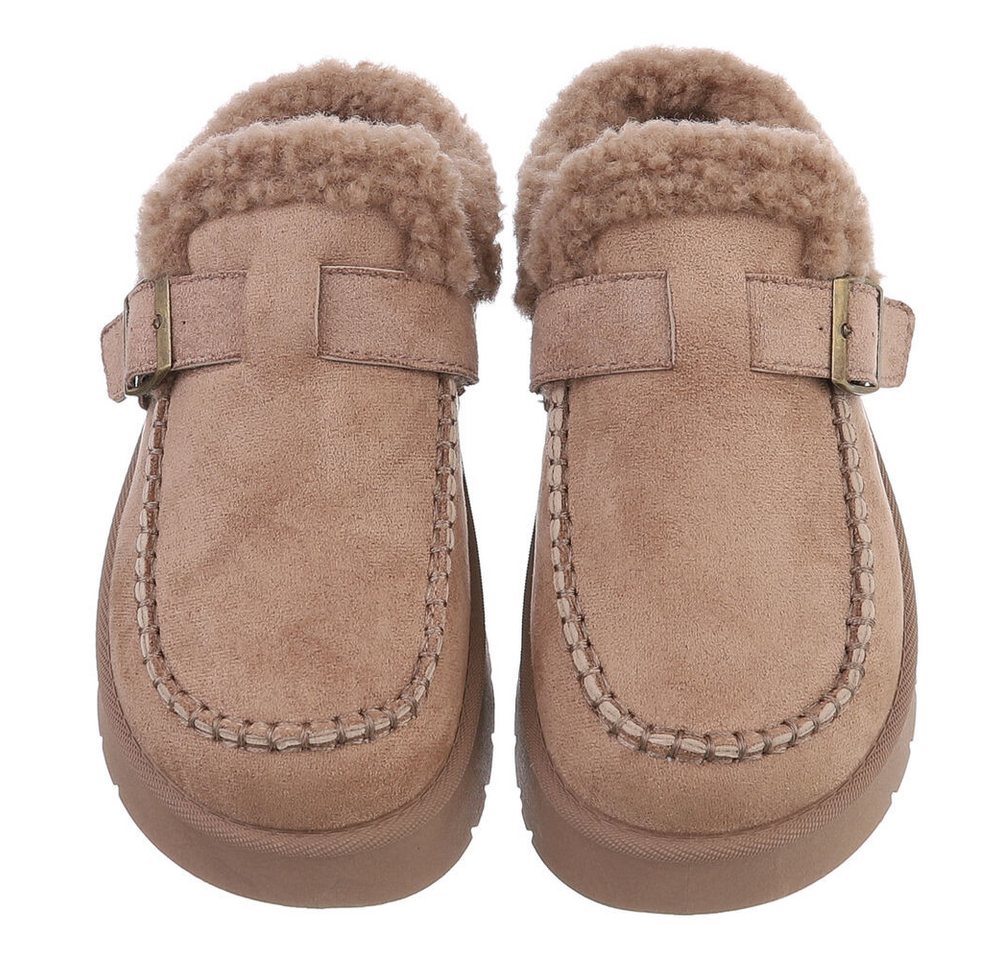Ital-Design Damen Clog mit Plateausohle und Futter Snowboots (92125516) Flach Hausschuhe in Hellbraun