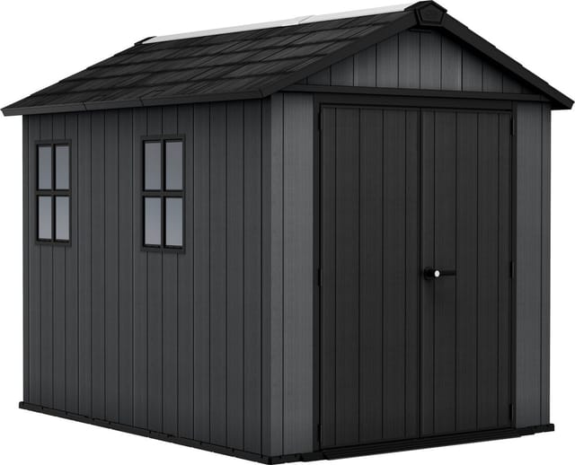 Newton 759 Gartenhaus - 287x230x246cm - Kunststoff - Grau - extra starkes Dach - Natürlicher Holzlook - 15 Jahre Herstellergarantie - Keter