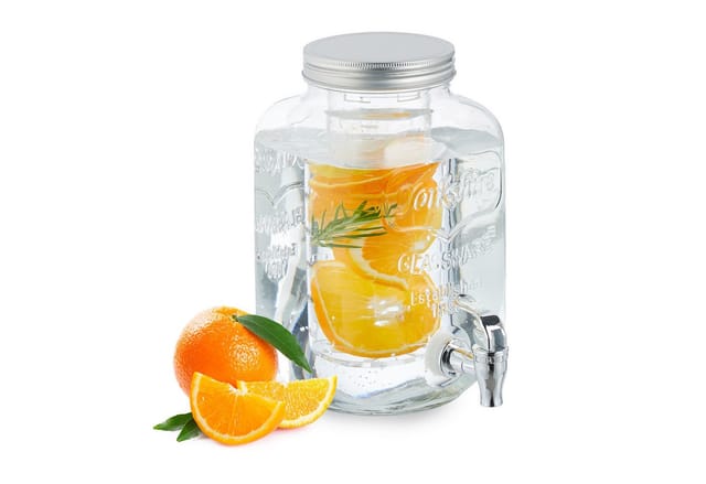 Getränkespender mit Einsatz, Zapfhahn & Deckel, 4 Liter, Glas, Wasserspender, Limonadenspender, transparent - Relaxdays